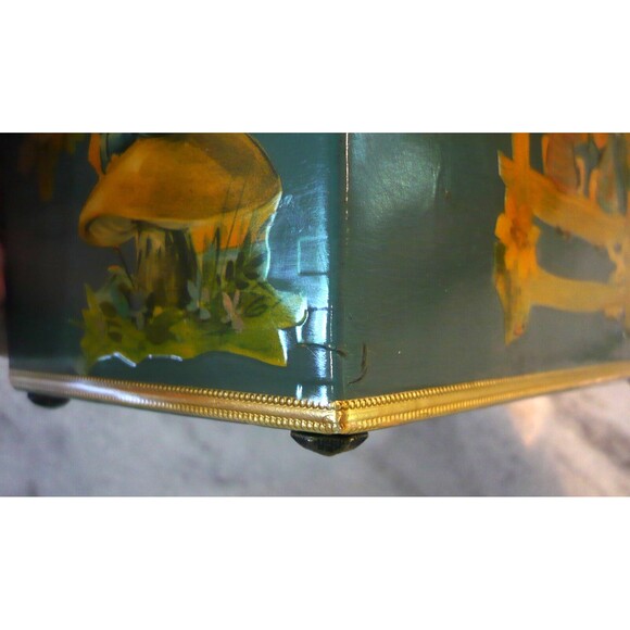 Vtg Handmade Cottagecore Wooden Purse Decoupage Whimsical Makeup Trinket Box - Picture 9 of 16